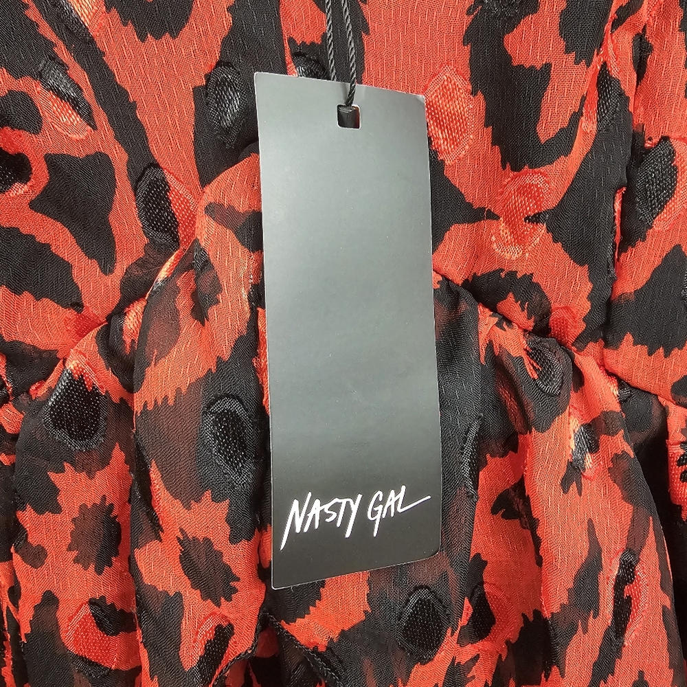 Nasty Gal Nwt Grand Entrance Red/Black Jacquard Ruffled Flowy V Neck Maxi Dress - Picture 15 of 17